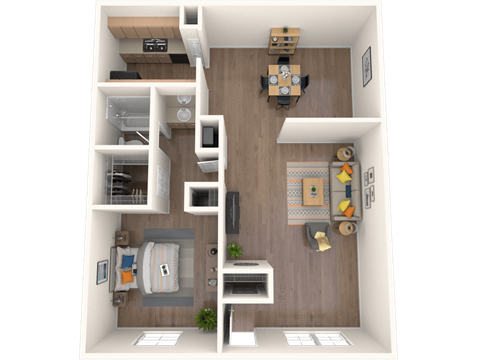 Floor plan for 1 bed, 1 bath, 702 sqft